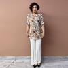 Summer Women's Floral Silk Shirt  Loose V-neck Plus-size Blouse