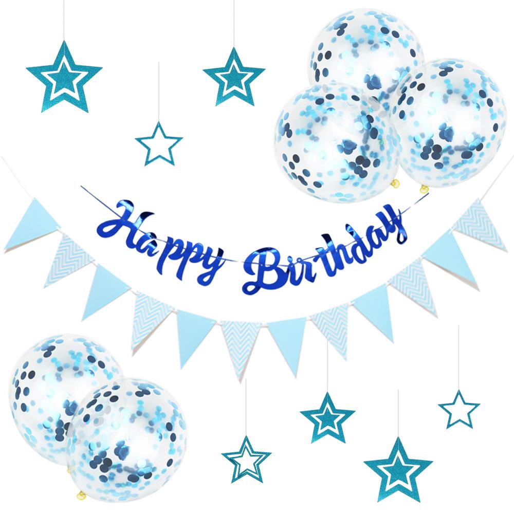 Birthday Party Set: Letter Pull Flag & 12-inch Sequin Balloons