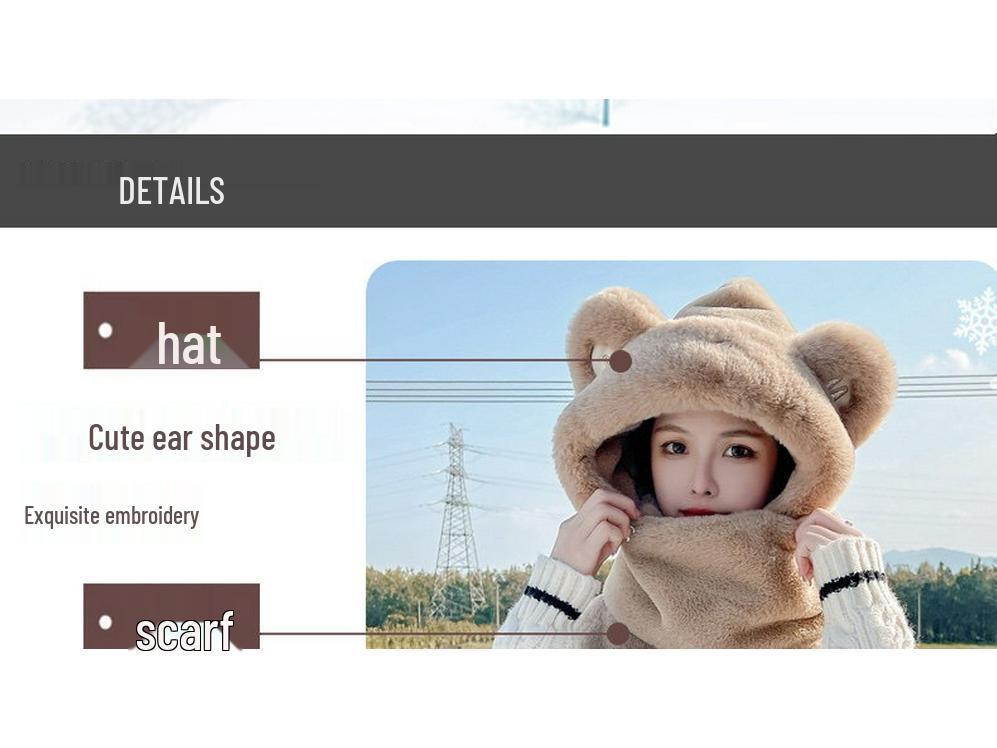 Little Bear Winter Hat & Ear Muffs Set: Cute Plush Hood with Gloves & Scarf 3-Piece for Kids