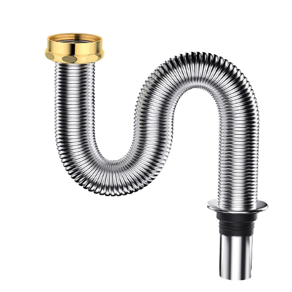 Sink Drain Pipe 40/60cm Stainless Steel Sink Siphon Waste Drain Flexible Pipe Hose Bathroom Kitchen Drain Pipe Accessories