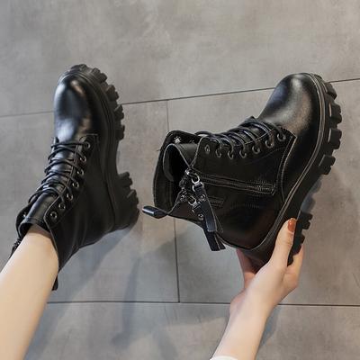 Leather Heightened Platform Martin Boots for Women's Spring New Retro Leather High-heeled Lightweight Short Boots for Women