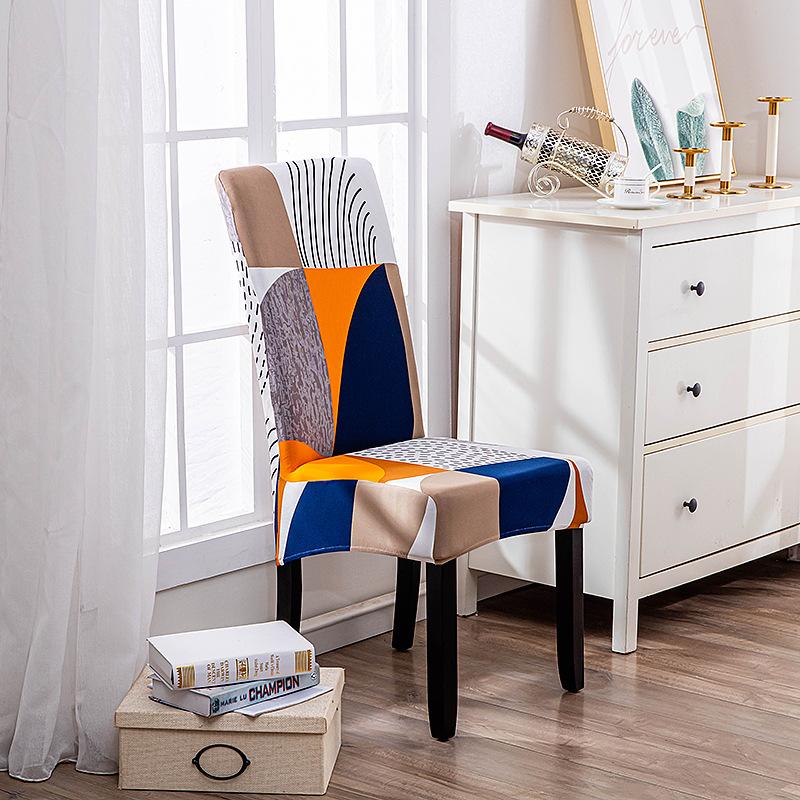 New Color High Gram Heavy Printing Elastic Backrest Integrated Chair Cover Household Hotel Anti-Fouling Dining Table Chair Cover