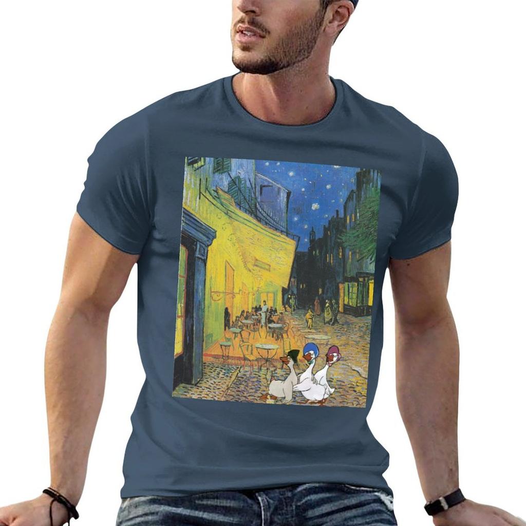 Café-Terrasse bei Nacht von Van Gogh T-Shirt Trendiges Lässiges Kurzarmhemd