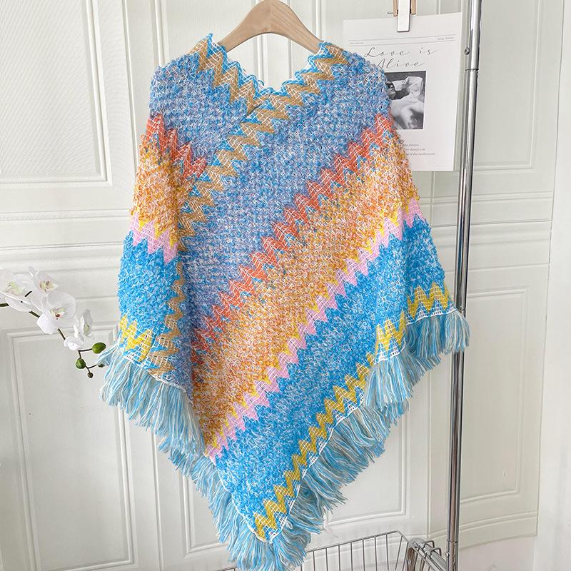 Women s Ethnic Travel Shawl Cloak - Irregular Warm Pullover Plain Weave Tassel Scarf Cape