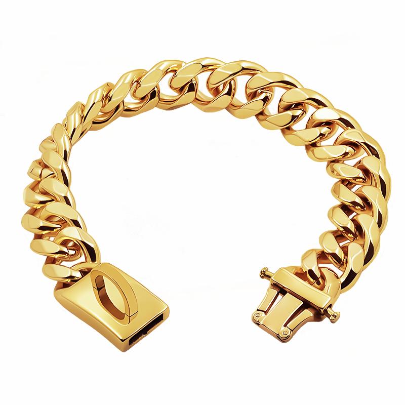 Gold Dog Collar Stainless Steel Metal Pet Choker Silver 19mm Wide Lead for Medium Large Dogs French Bulldog Labrador Retriever