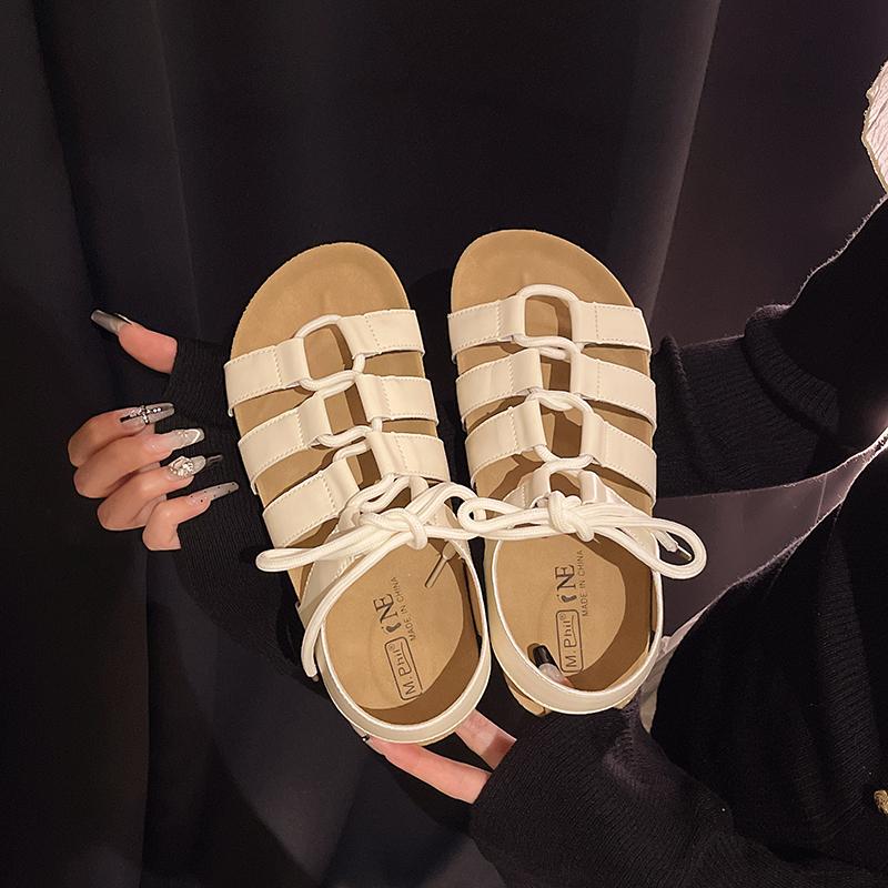 Fashion Elegant Women's Open Toe Cross Strap Design Flat Sandals 2025 New Luxury Retro Thick Sole Platform Sandals Summer Women's Shoes