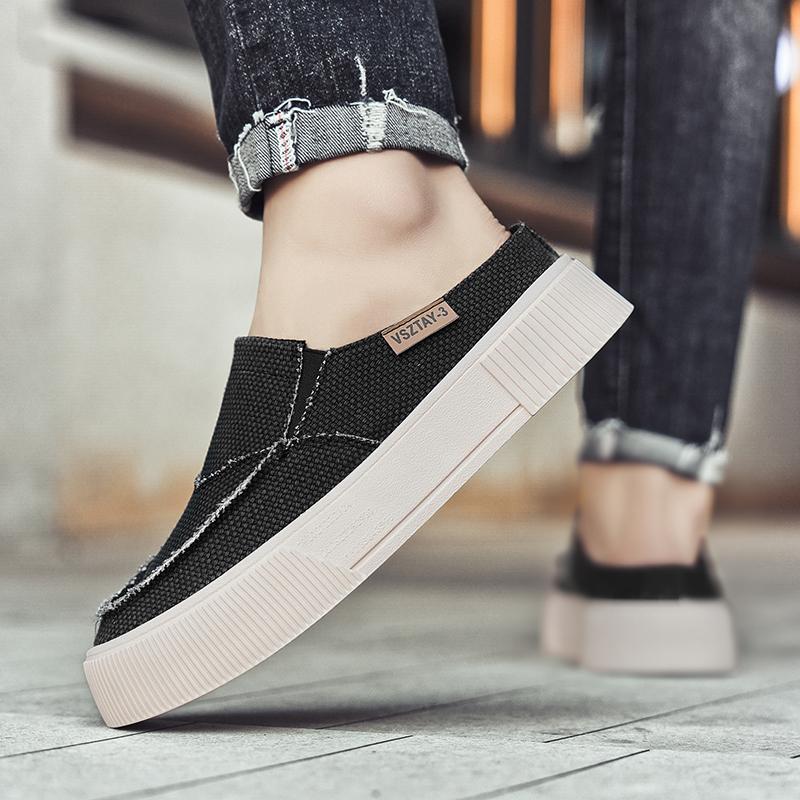 Thick Bottom Closed Toe Slides Half Shoes For Men Mules Platform Board Shoes Backless Loafers Slippers Semi-Drag Casual Shoes