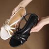 Fashion Word Buckle with Flower Low Heel Sandals Women 2025 Summer New External Wear Open Toe Roman Women's Shoes