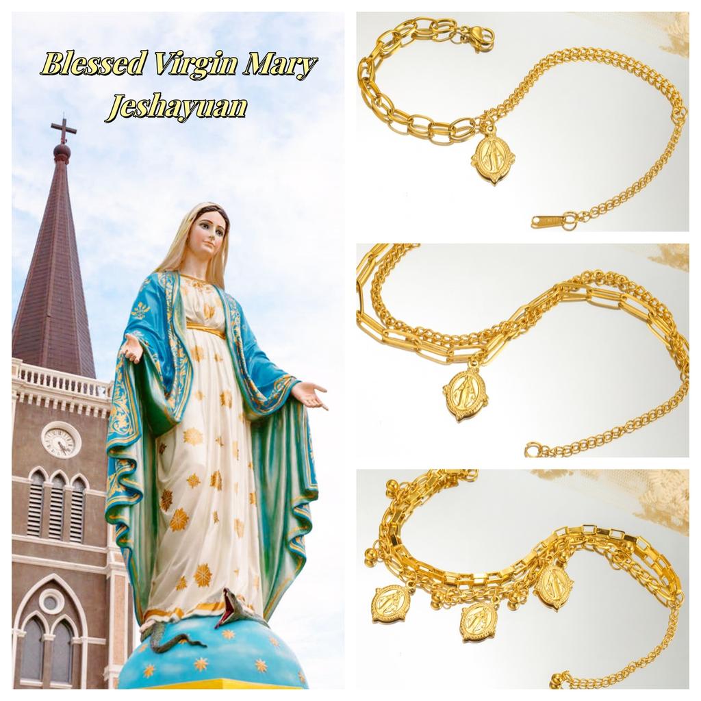 Bracciale Vergine Maria Benedetta Jeshayuan per Donna Colore Oro Braccialetti Madonna Amuleti Cristiani in Acciaio Inossidabile Gioielli Regalo