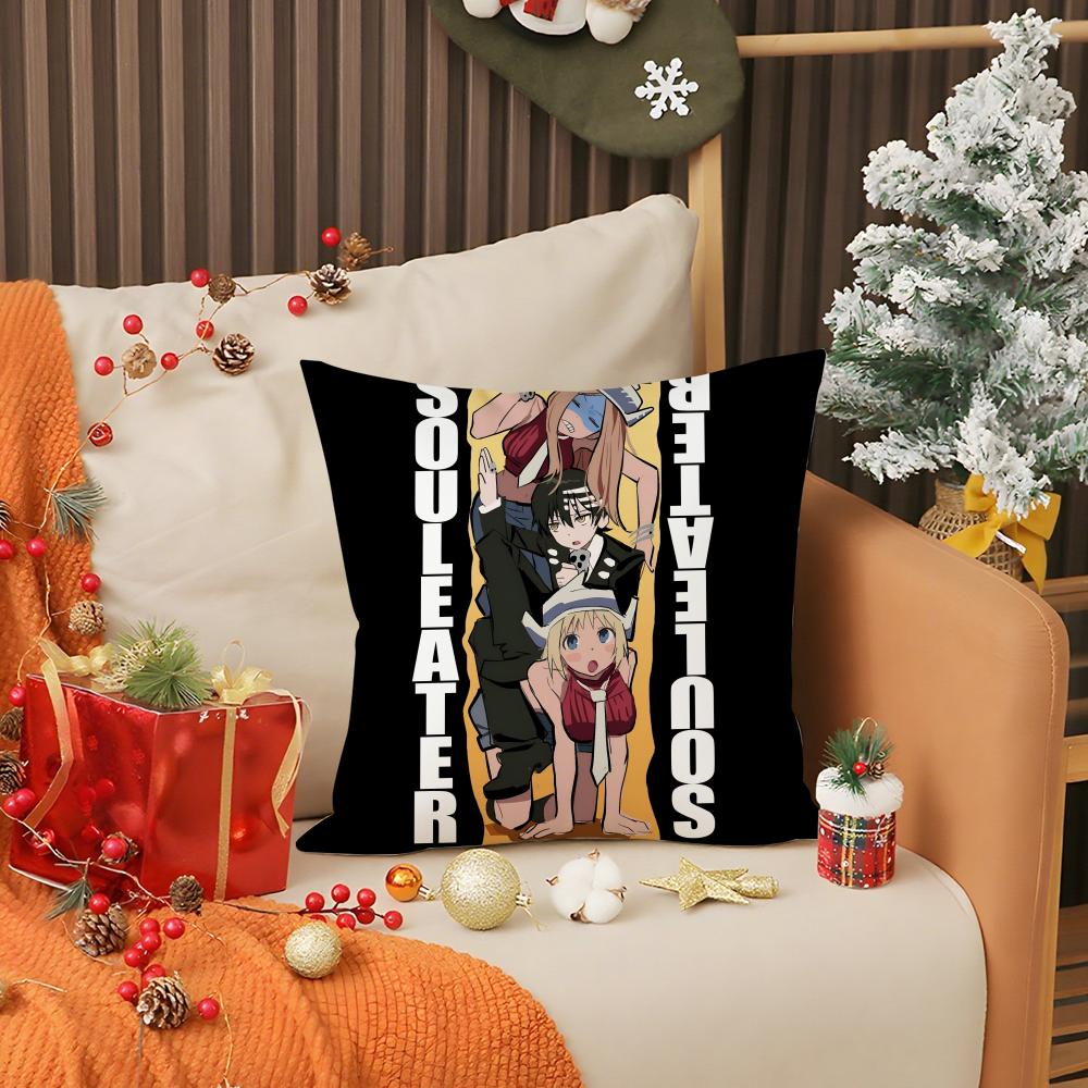 Hot Anime S-Soul EaterS Pillow Case Anti-dustmite Pillow Invisible zipper silky short plush Sofa cushion cover