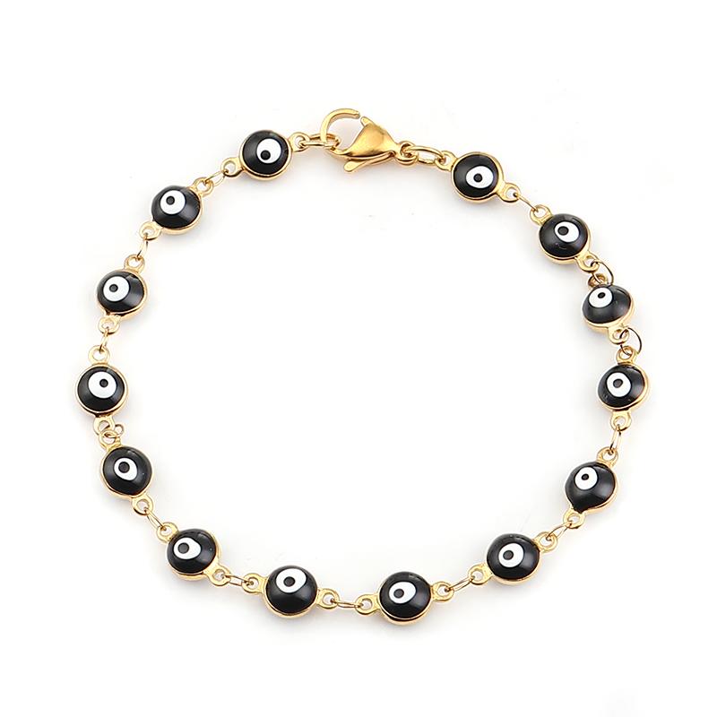 304 Stainless Steel Bracelets Gold Color Link Chain Multicolor Evil Eye Enamel Bracelets For Women Man Gift 19.2cm ,1 Piece