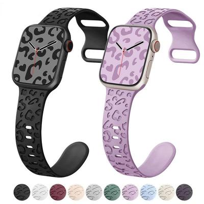 Engraved Bands for Apple Watch Bracelet 40mm 41mm 38mm 42mm 44mm 45mm 49mm Silicone Strap iWatch Ultra 2/Ultra Serie 9/8/7/6/5/4 Leopard Print Strap