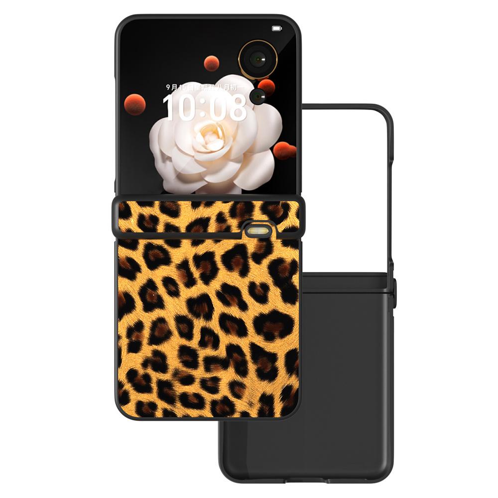 

For Honor Magic V Flip 5G Case Hinge Protection PU+PC Phone Cover with Leopard Pattern Gold
