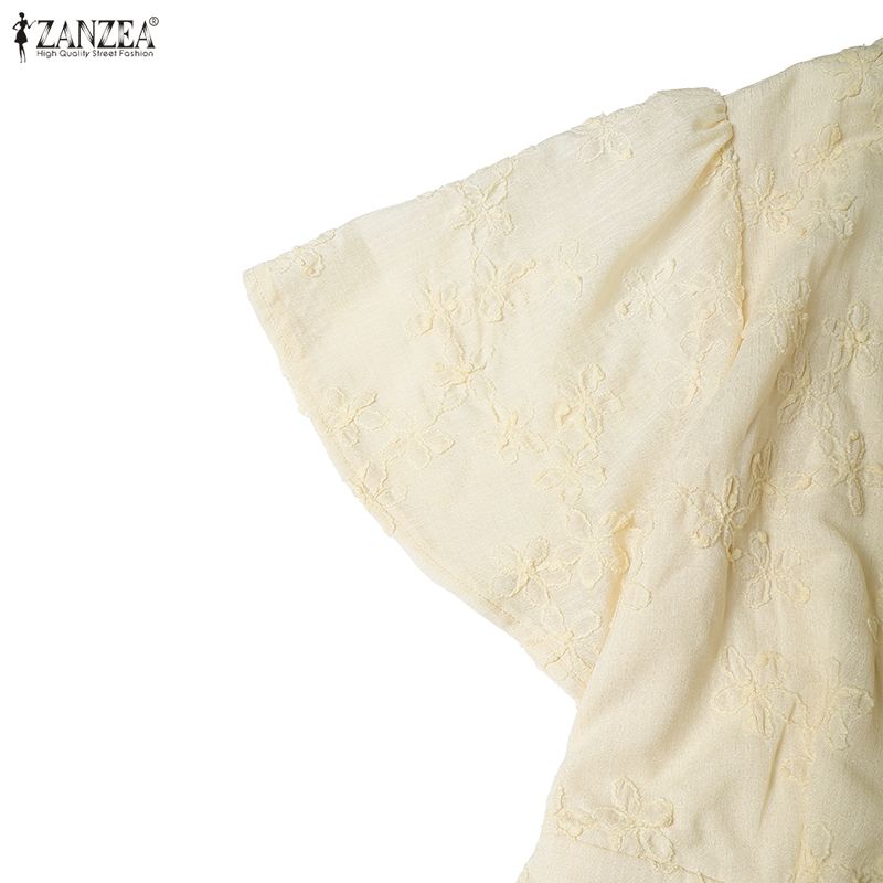 ZANZEA Women Casual Round Neck Short Sleeve Elegant Patchwork Lace Dress