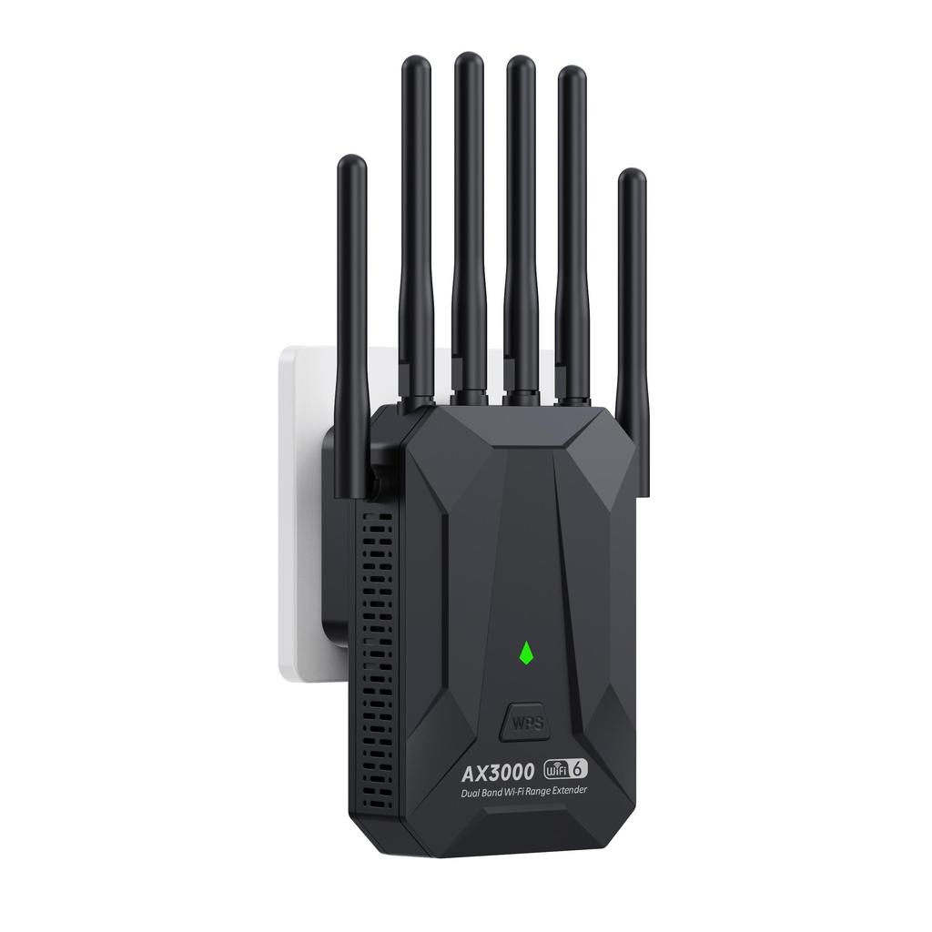 3000 Mbps WiFi 6 Repeater Dubbelband 2,4 GHz 5 GHz WiFi-förlängare WiFi-förstärkare Långräckviddig Signalexpansionsförstärkare för Hem/Kontor EU-kontakt