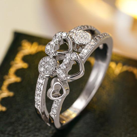 Yousheng Hollow Love Heart Ring Women Rhinestone Statement Ring Sparkling Engagement Promise Ring Wedding Band Valentine's Day Gift for Her