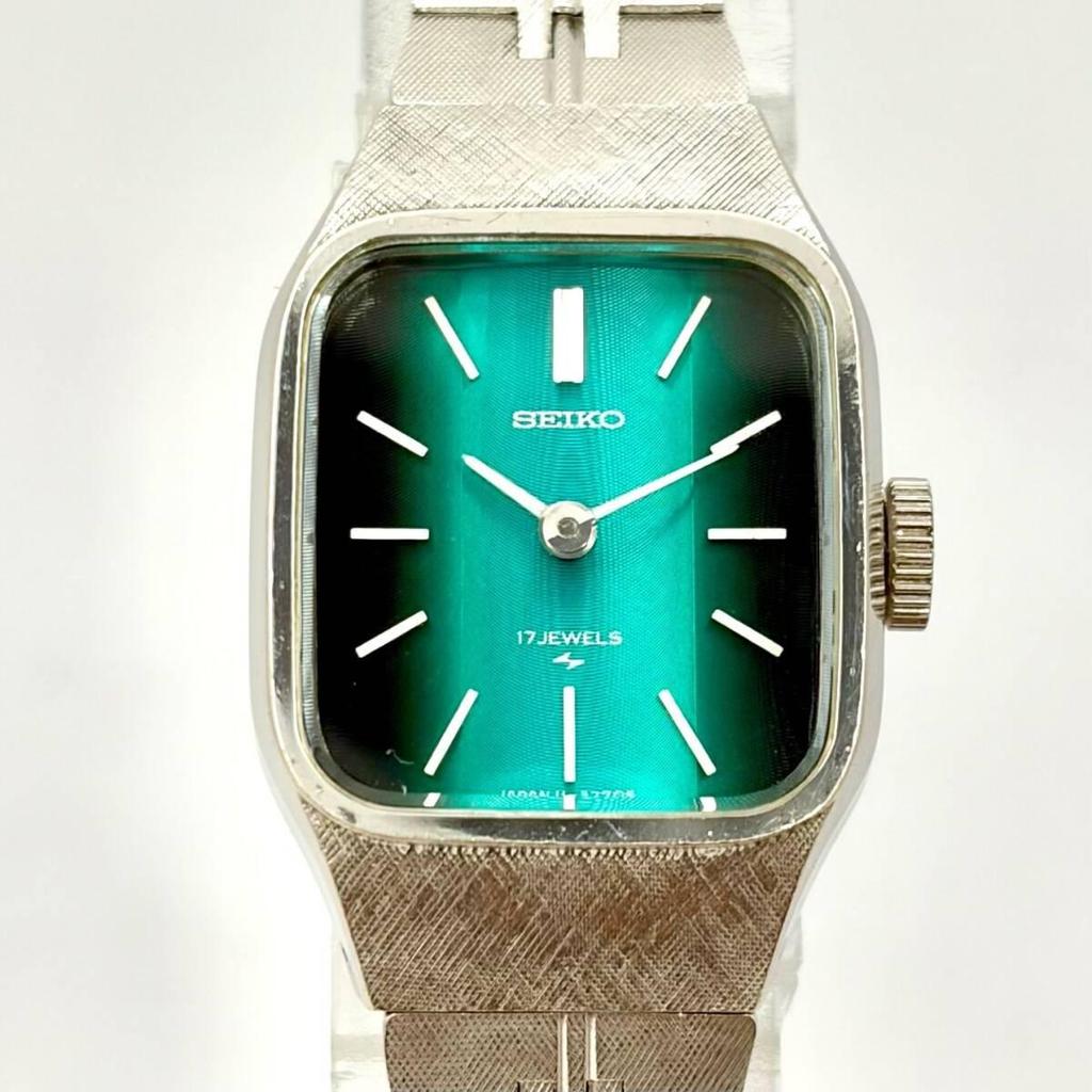 Used [Operation] SEIKO Mechanical Manual Winding Ladies Watch Silver Emerald Green 11-4120 5D0515