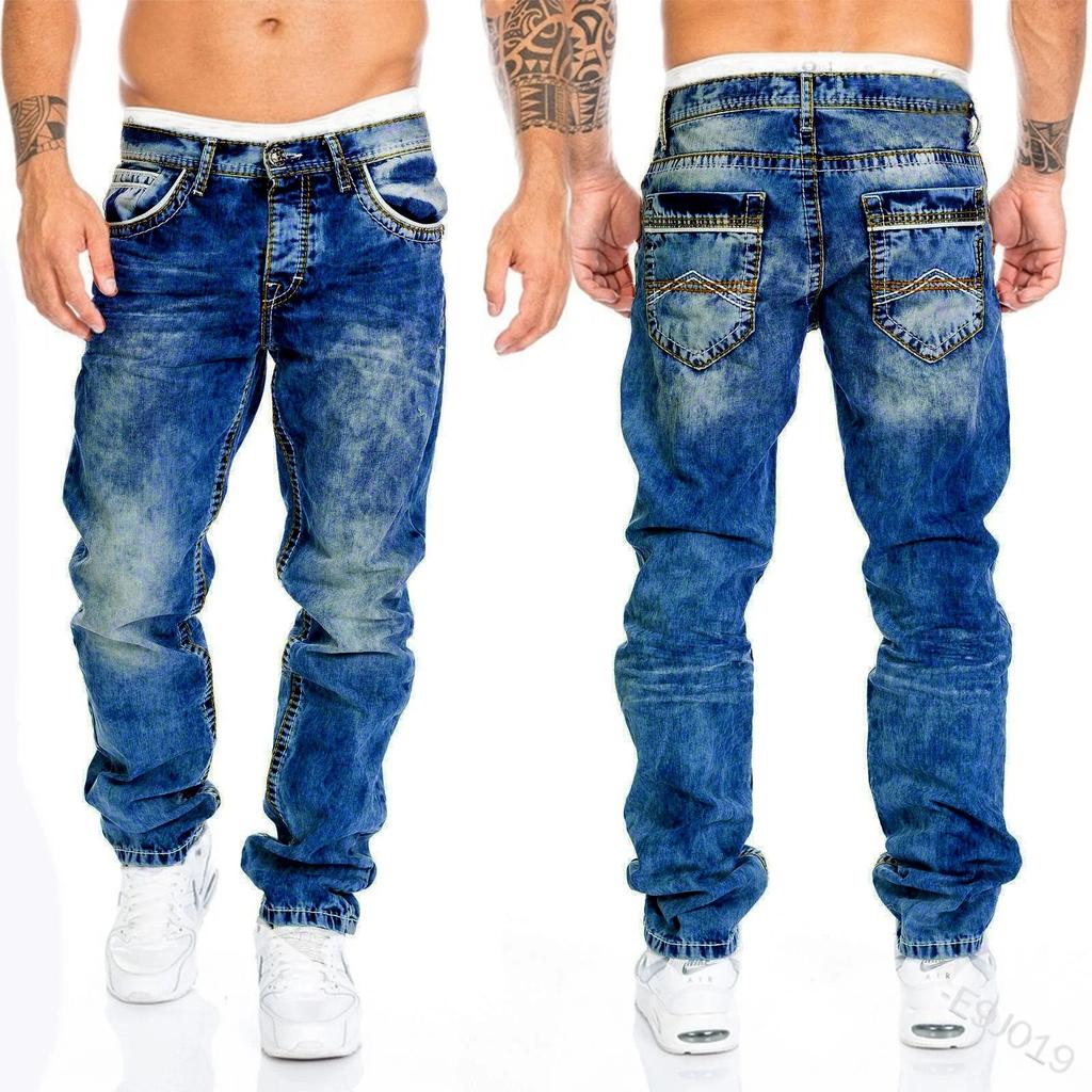 ZYLLO Herren Jeans Uni Taschen Stretch Denim Gerade Hose Freizeithose Tägliche Streetwear Herrenbekleidung