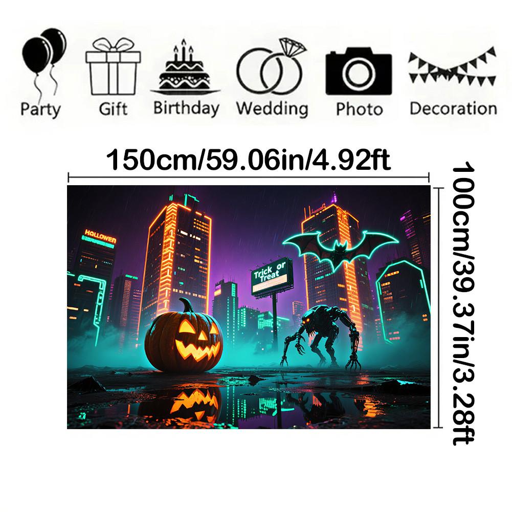 Sci-fi Style-Jack-o'-lantern,Bats,Ghost Design-Halloween Backdrop Banner for Photo Booth,Indoor/Outdoor,Event Party,Holiday