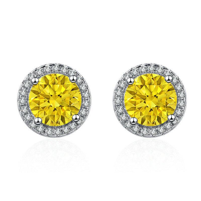 Women Silver Tone Halo Round Big Center Zircon Full Pave Circle Stud Earrings