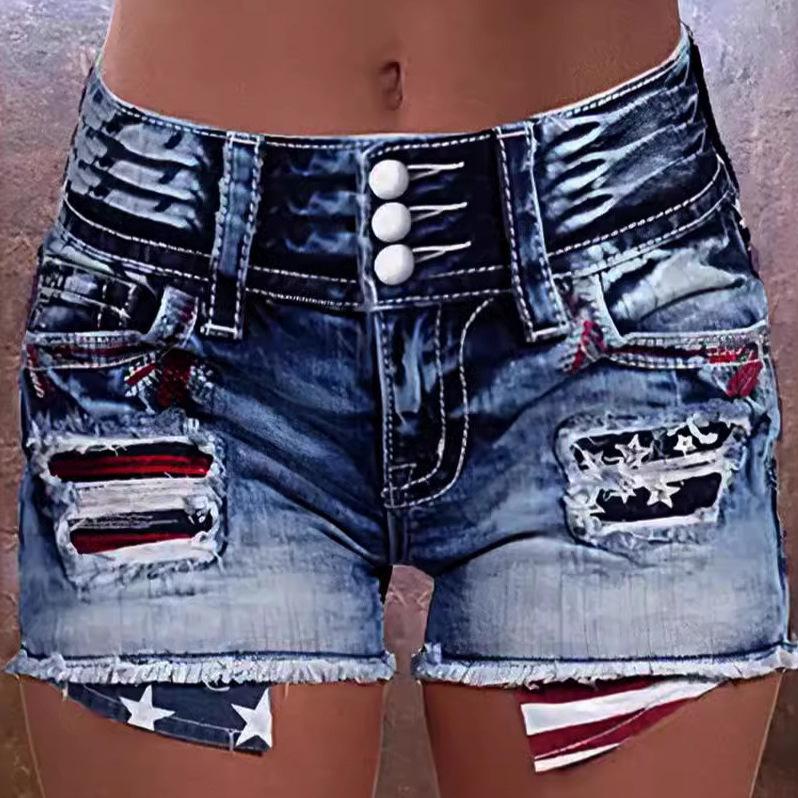 Embroidered High-Waisted Slimming Straight-Leg Jeans Large синий