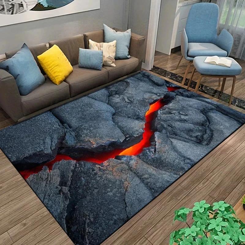 3D Volcano Lava Carpet Rug Living Room Decor Visual Effects Carpets Bedroom Bedside Soft Foot Mat Home Kitchen Entrance Doormat