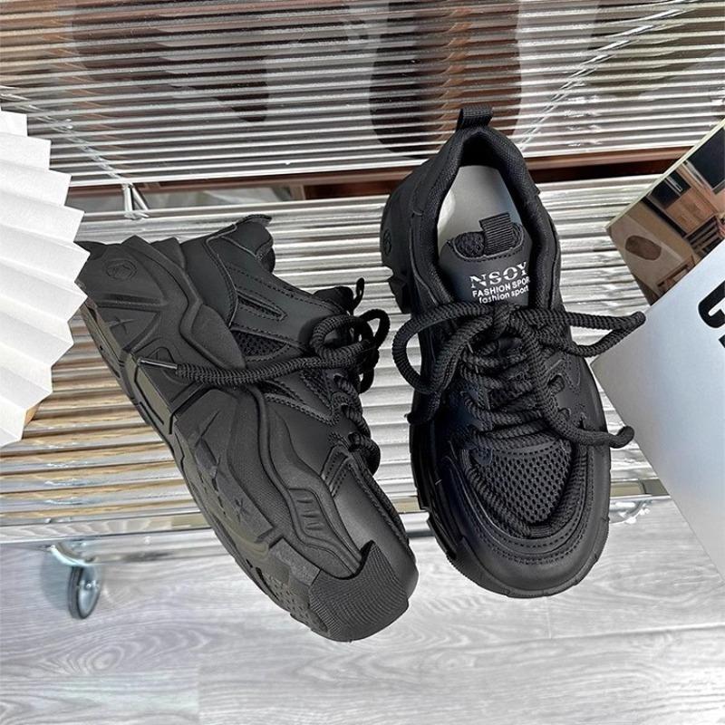 Thick-soled Dad Shoes Women's Autumn New Leather Surface Breathable Small Man Showing Feet Small Casual Sports Shoes Women's Trend