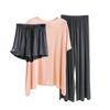Damen Locker Lässig Rundhals Kurzarm T-Shirt Lange Hose Und Shorts Dreiteiliges Set Einfarbig Pyjama