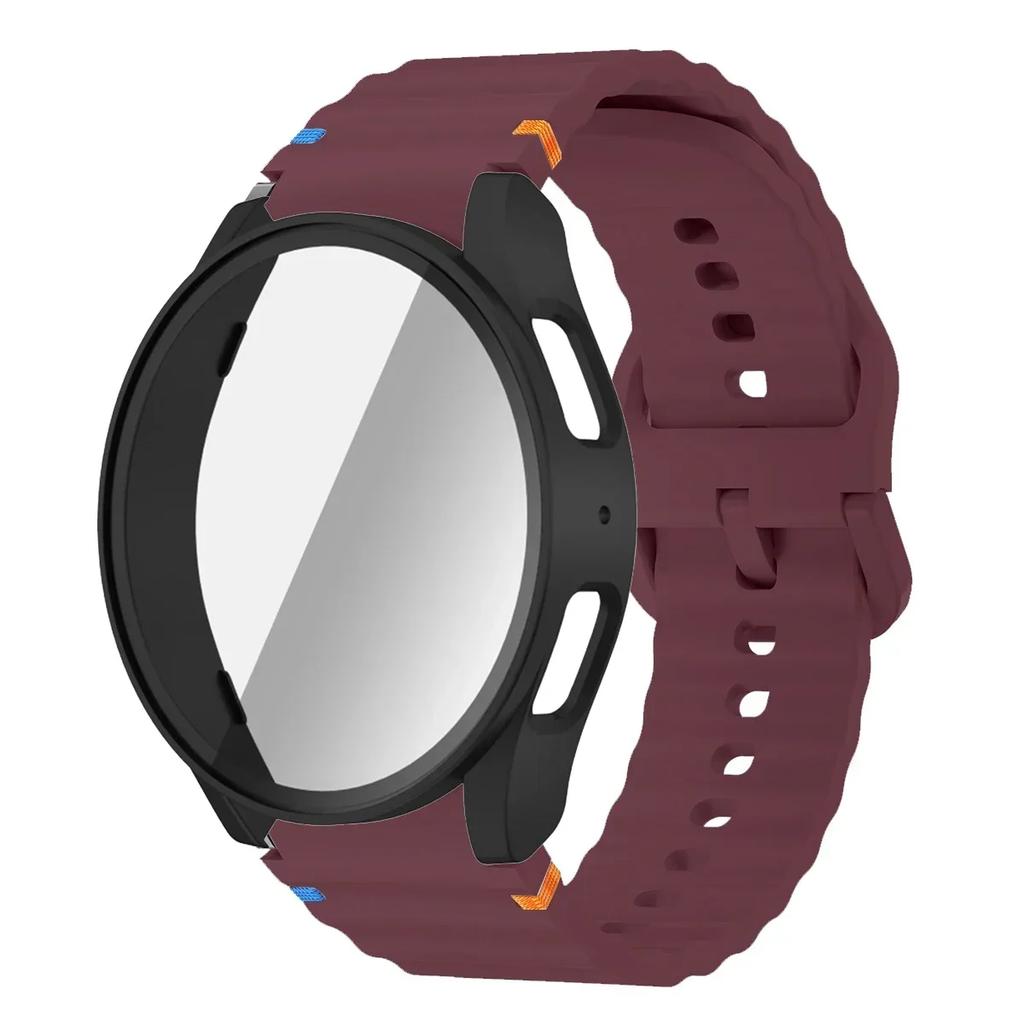 Pouzdro+Řemínek pro Samsung Galaxy Watch 7 6 5 4 40mm 44mm Silikonový Náramek Pásek Tvrzené Sklo Ochranná Fólie na Displej Nárazník Kryt