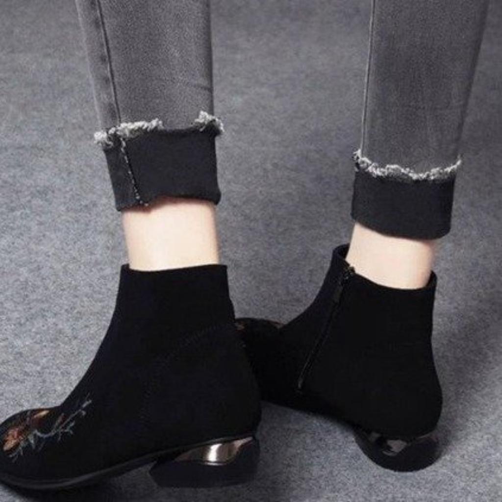 Autumn and winter retro ethnic style embroidered women's short boots cloth shoes winter velvet cotton shoes side zipper velvet women's short boots
