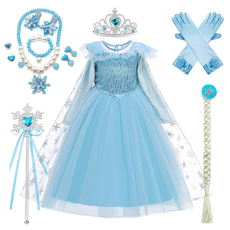 KOCEKID Frozen Elsa Dress, Long Sleeves, Fall/Winter Outfit, Elsa Cosplay Costume, Kids  Disney Princess Dress, Christmas/Birthday Gift, Includes