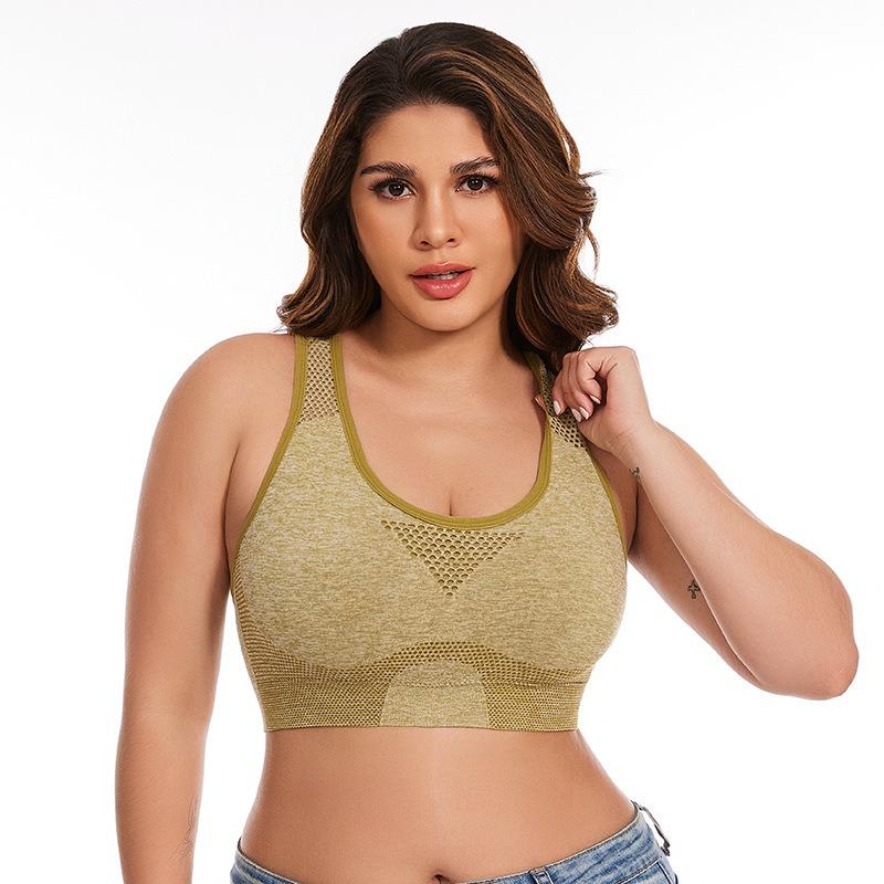Plus Size Breathable Wireless Seamless Hollow Out Vest Style Sports Yoga Bra