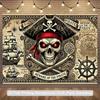 1 Piece Pirate Skull Background Cloth - Retro Black and Red Tone Decoration - "Beware of Pirates" Text