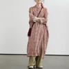 Johnature Damen Vintage Print Blumenkleider Stehkragen Langarm Ramie Hochwertiger Stoff Frühling Chinesischer Stil Kleid