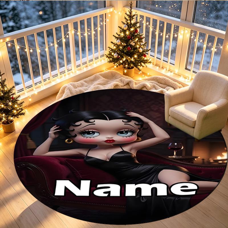 Custom Name Personalized Betty Boop Print Round Rug, Versatile Home Decor Carpet, for Playroom, Apartment, Balcony, Entryway, Hallway Gift