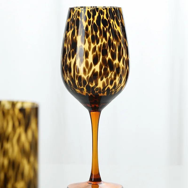 Leopard-print Goblet Vintage Egg Cup Handmade Amber Spot Goblet Household Wine Glass New Crystal Glass Cup High-end Wine Glasses