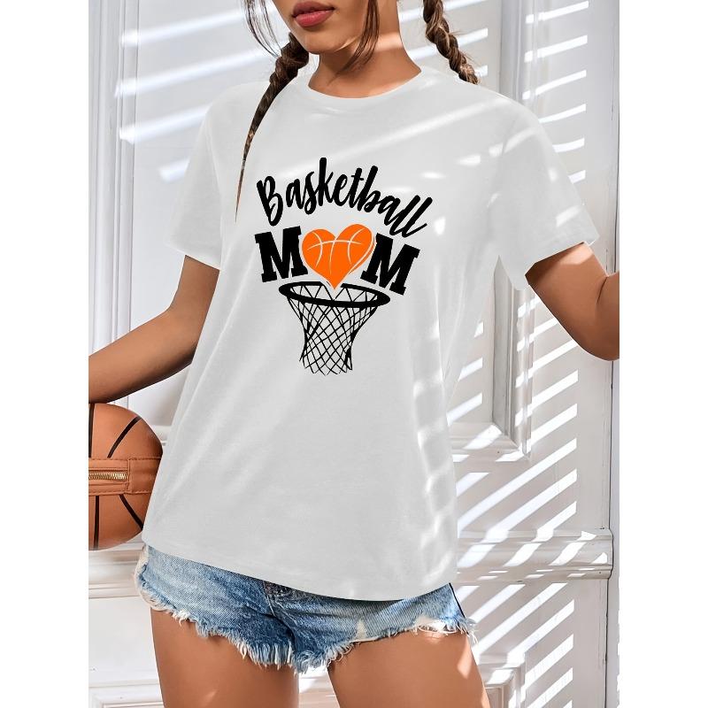 Повседневная спортивная футболка с графическим принтом  Мама баскетболиста , Женская спортивная футболка с круглым вырезом и короткими рукавами для бега, Женская спортивная одежда S белый