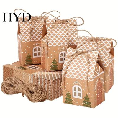 Charming Christmas Gift Bag Box with Handle Paper House Shape Packaging Practical Holiday for Candies Cookies Jewelry Creative Present Wrapping