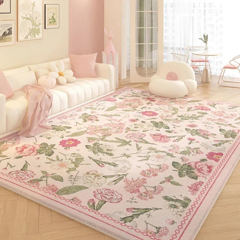 Living Room Carpet Pink Flower Rug Big Size Home Decoration Floor Mat Soft Plush Room Decor Large Area Rugs Shaggy Bedroom