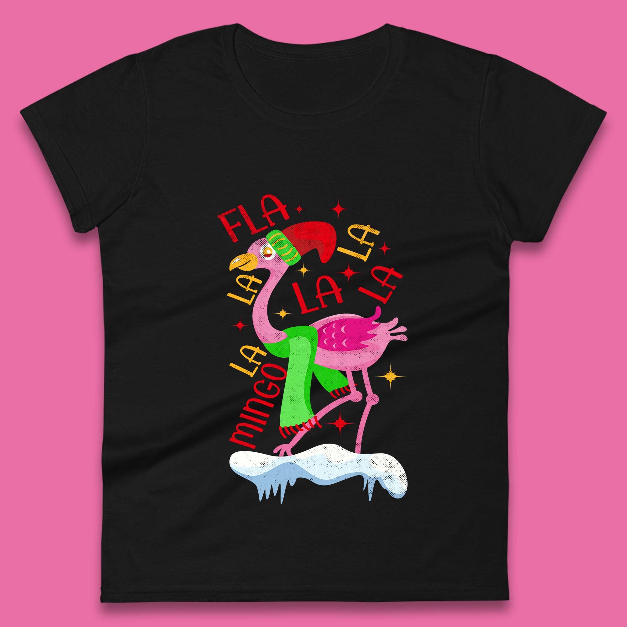 Fa La La La Mingo Pink Flamingo Christmas Womens T Shirt Mens Tops Tees Unisex S