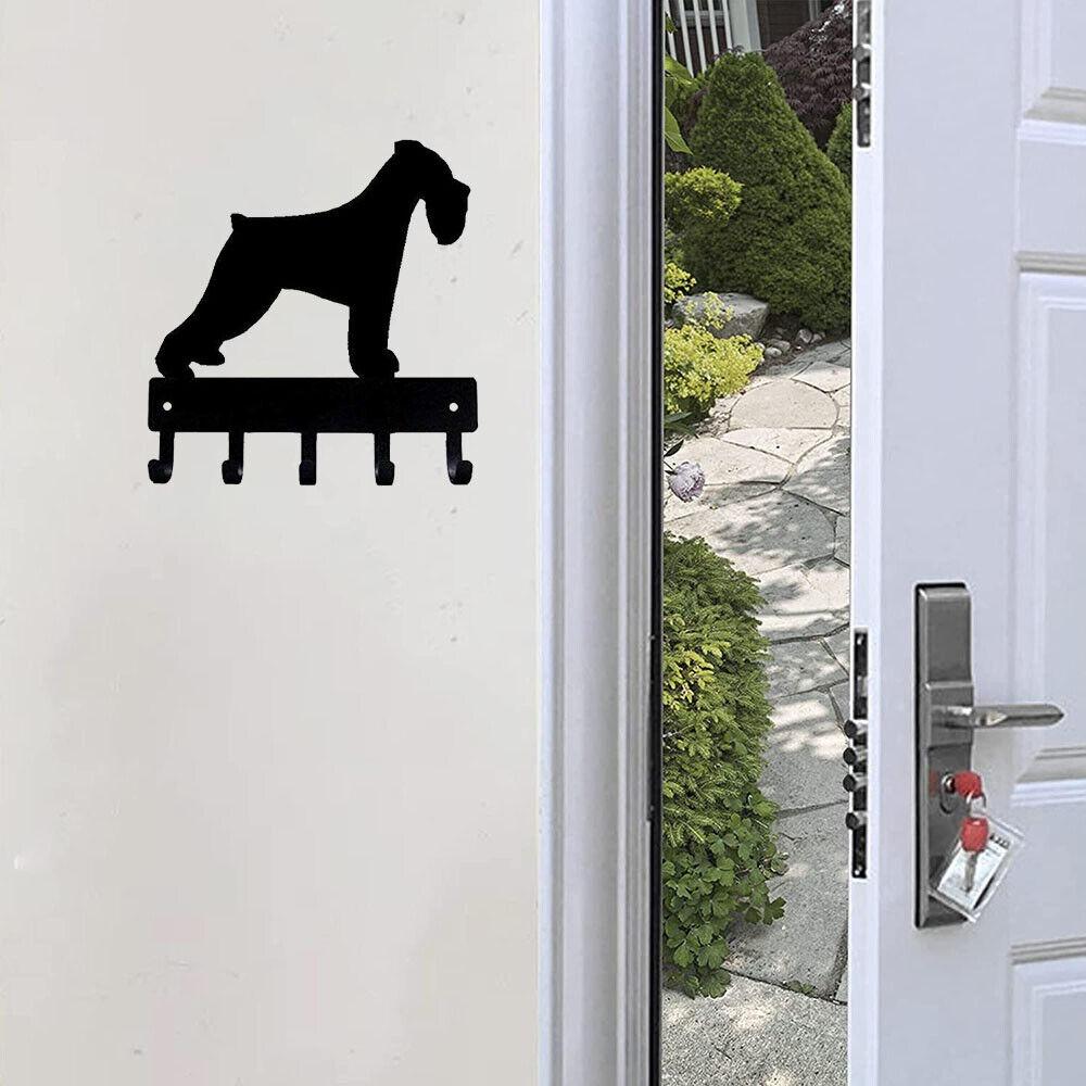 Metal Wall Art Key Holder Dog Leash Hanger Miniature Schnauzer Decor Home Entryway Organizer