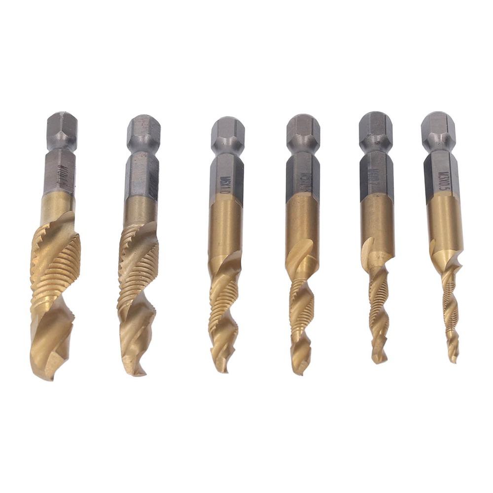 6pcs Titanium Coated Threaded Drill Taps HSS 4341 Drill Tap Set Durable Screw Drill Tap  Drilling