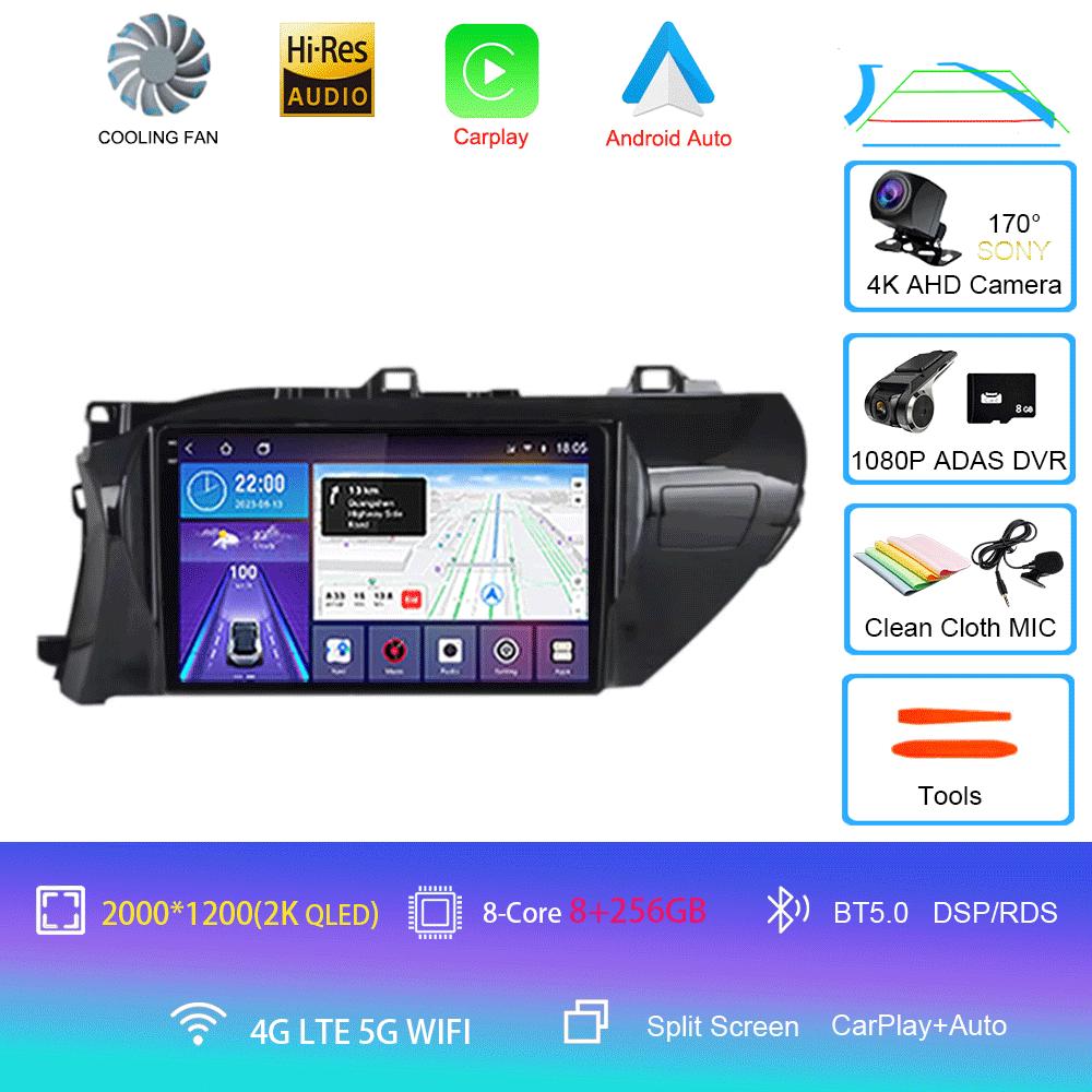 For Toyota Hilux 2016 2017 2018 Car Radio Android 14 Carplay Auto 2K Screen Multimedia Player 2din Autoradio Stereo Head Unit