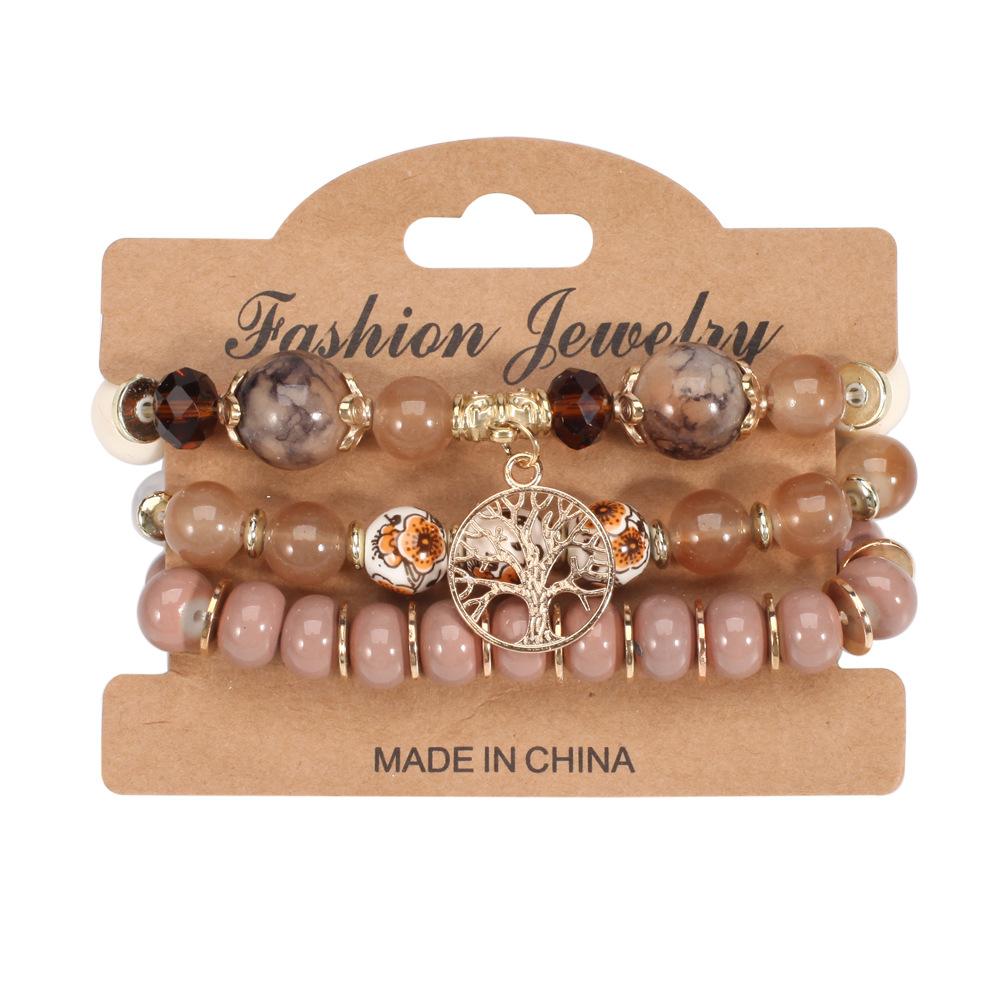 

JYL TS Bracelet Bohemian Independence Day Braided Beads Ignites Patriotism coffee color розовый фуксии