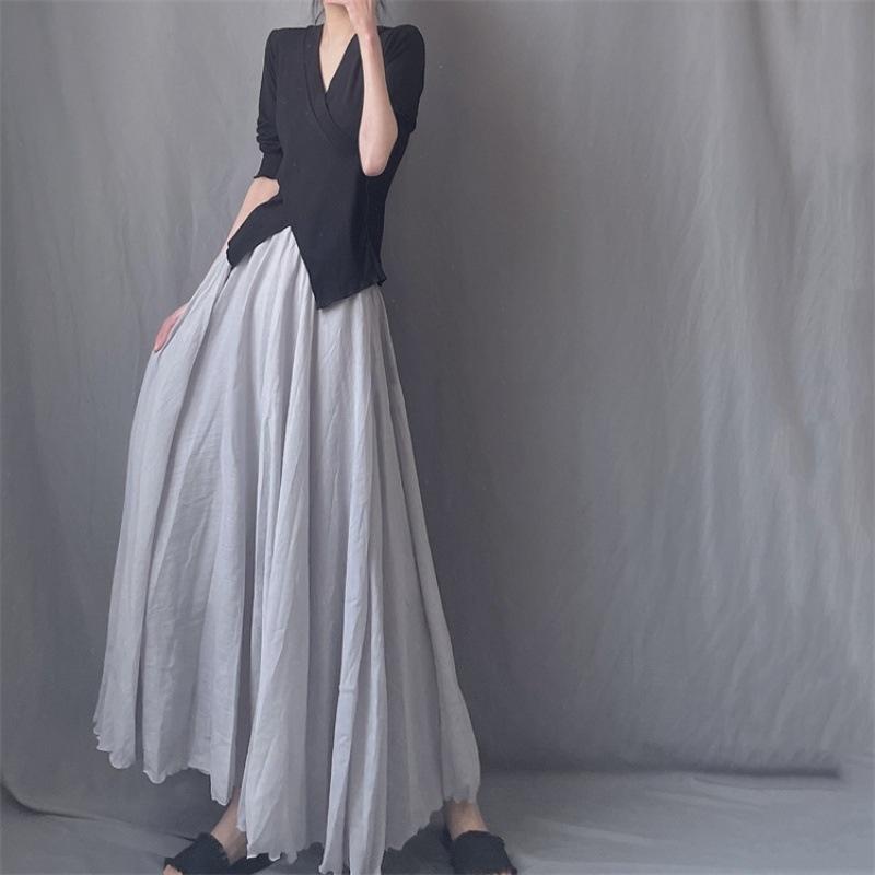 Minimalistická bavlněná a lněná super dlouhá splývavá sukně Elastický vysoký pas Velký rozmach Dlouhá sukně Pohádková cestovní fotografická sukně Žena