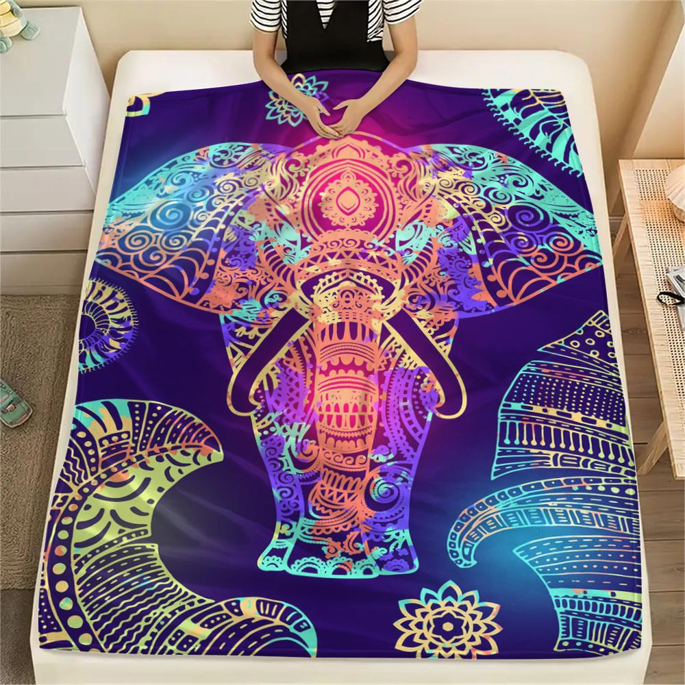 1Pc Abstract Elephant Print Flannel Blanket, High quality Comfortable for All Seasons, Home Decor, Warmth and Comfort, Perfect for Gifts