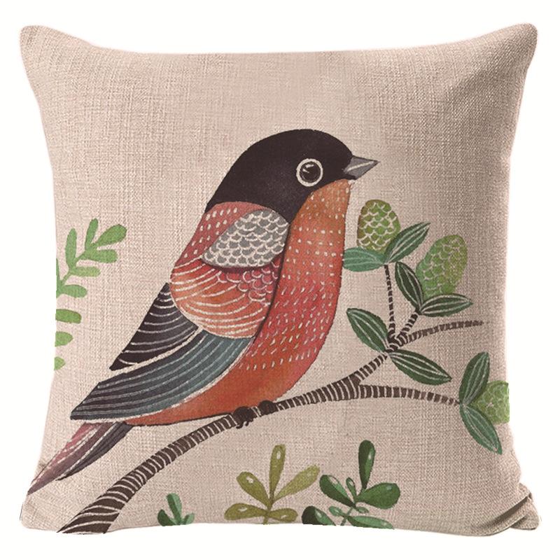 Village Style Rural Flower And Bird Sofa Pillow Cover Linen Spring Cushion Cover Car Waist Backrest Cover