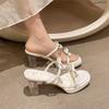 Drag Crystal Wear Cool Belt with Skirt Heel Sandals Women's Summer 2025 New One-word Waterproof Table Transparent High-heeled Slippers