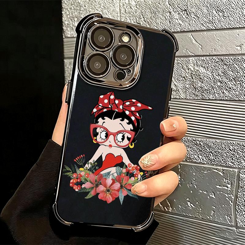B-Bettys B-Boops Girl Plating Phone Case For Iphone 16 17 Pro Max Air 16E 14 15 Plus 12 13 Mini Anti-Fall Airabag Cover