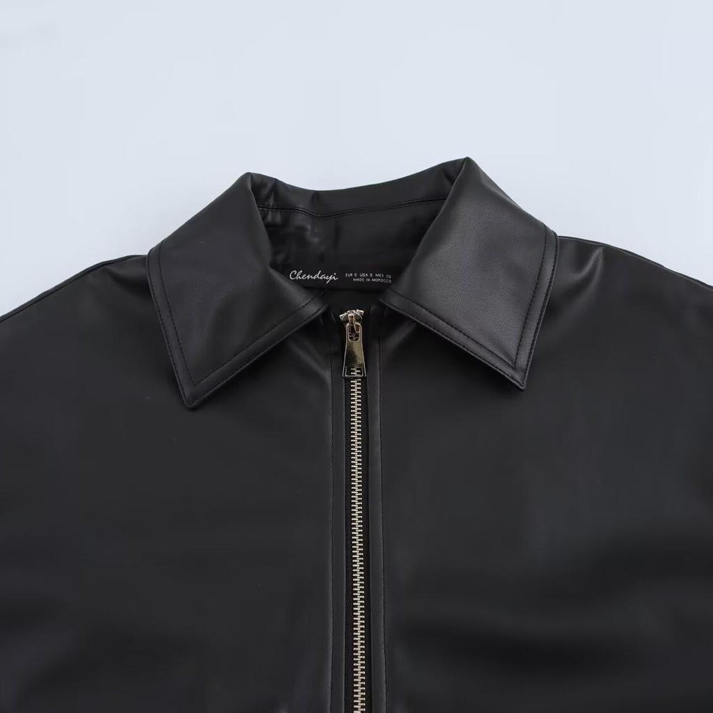 2024 European & American Women's Faux Leather Lapel Jacket - Autumn/Winter Collection